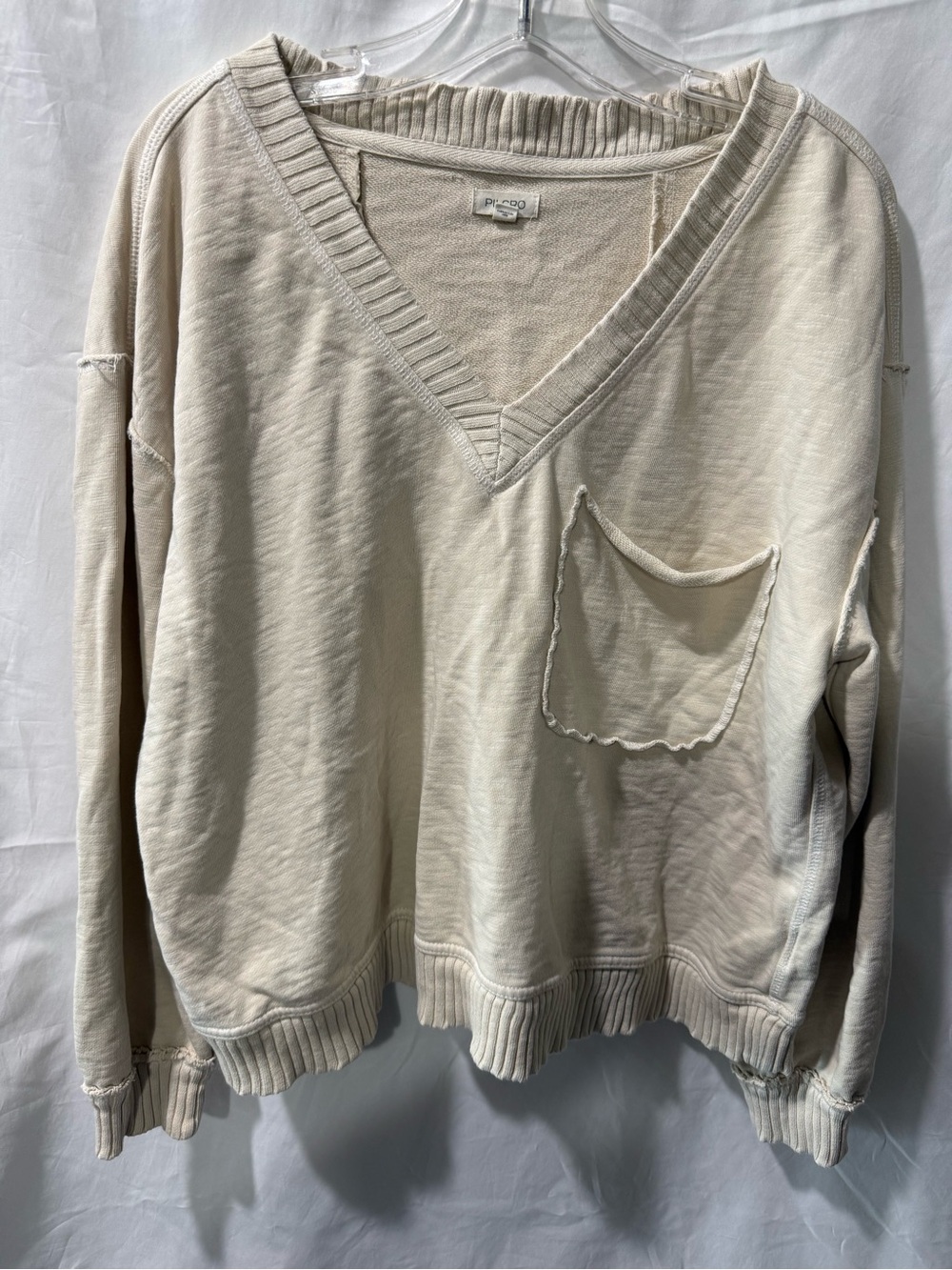 Pilcro Cream V-Neck Pocket Sweater